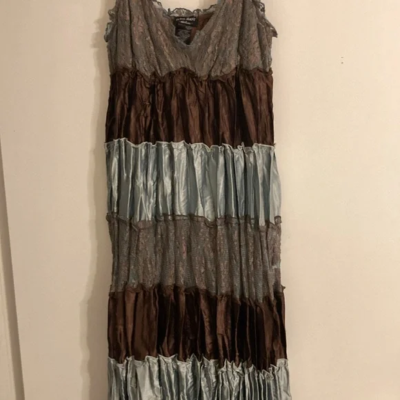 Vintage Guess Ruffled Baby Doll Dress Women's S Brown Teal Fairy Lace Y2K - Picture 6 of 10